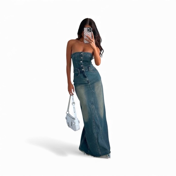 White Fox Boutique Denim Maxi Dress - Picture 16 of 16